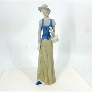 Vintage Vaphir Victorian Woman 12" Porcelain Signed Girl With Bonnet & Basket